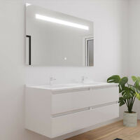 Meuble double vasque 140 cm ARLEQUIN avec miroir Elégance - Coloris au choix | blanc - blanc - Blanc
