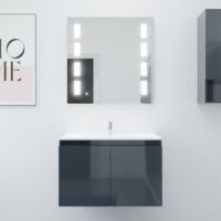 Meuble PROLINE 80 cm avec plan vasque et miroir Prestige- Gris- Plan vasque en Céramique