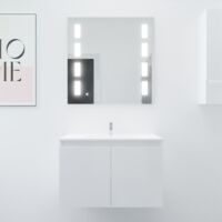 Meuble PROLINE 80 cm avec plan vasque et miroir Prestige- Blanc- Plan vasque en Céramique