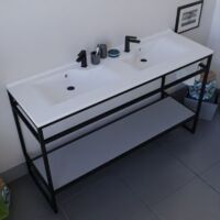 Meuble salle de bain STRUCTURA 140 cm avec plan double vasque- plan stratifié Gris