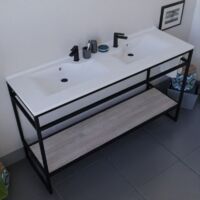 Meuble salle de bain STRUCTURA 140 cm avec plan double vasque- plan stratifié Bois