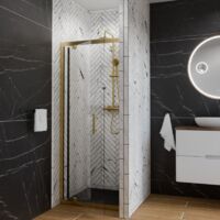 Cuisibane – Porte de douche pivotante 80 cm – Cadre doré en aluminium – Verre trempé anticalcaire 6 mm – Système Stop Water pour étanchéité