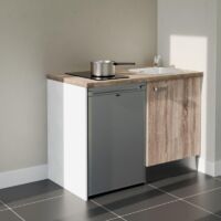 Kitchenette K08L-PT - 120 cm - plan stratifié, évier inox, - Façade Bois - Plan Bois - Evier Inox - Crédences Non + Electroménager inclus coloris Inox