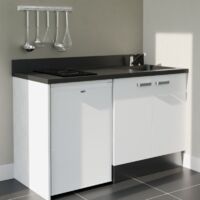 Kitchenette K17L - 140 cm - plan monobloc évier intégré Nero- évier à droite - Façades Blanc + Electroménager inclus coloris Blanc