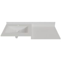 Cuisibane – Plan vasque 120 cm en résine – Vasque déportée à droite ou à gauche – Dosseret intégré et trop-plein moulé – Blanc
