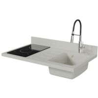 Plan de travail monobloc PlaniQuartz avec évier - 100 cm - Snova - évier à droite - Plaque de cuisson Vitrocéramique