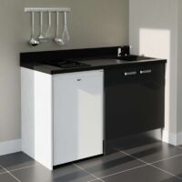 Kitchenette K17L - 140 cm - plan monobloc évier intégré Nero- évier à droite - Façades Noir + Electroménager inclus coloris Blanc