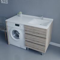 Meuble lave-linge KORA 124 cm vasque déportée à droite - Cambrian Oak