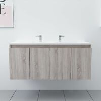 Cuisibane – Meuble double vasque 120 cm – Plan vasque en résine – 4 portes battantes avec amortisseurs – Rangement pratique pour salle de bain