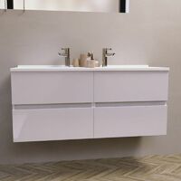 Cuisibane – Meuble double vasque 120 cm – Plan vasque en résine – 4 tiroirs avec sortie totale – Installation suspendue pour salle de bain
