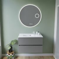 Meuble vasque ROSALY INOX 80 cm + miroir Rondinara- Gris- Plan vasque en Résine