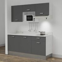 Kitchenette K30L - 180 cm - emplacements micro-ondes et hotte-Gris-Snova-évier à gauche