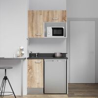 Cuisibane – Kitchenette 100 cm – Évier intégré à gauche – Emplacements frigo top et micro-ondes – PlaniQuartz 80% minéraux – Compact pour petits espaces