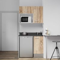 Cuisibane – Kitchenette 100 cm avec évier à droite – PlaniQuartz noir – Emplacements frigo top et micro-ondes – Meubles en bois dur