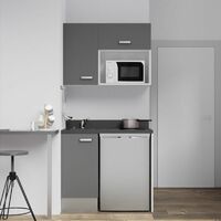 Cuisibane – Kitchenette 100 cm avec évier à gauche – Emplacements frigo top et micro-ondes – PlaniQuartz durable – Idéal pour petits espaces