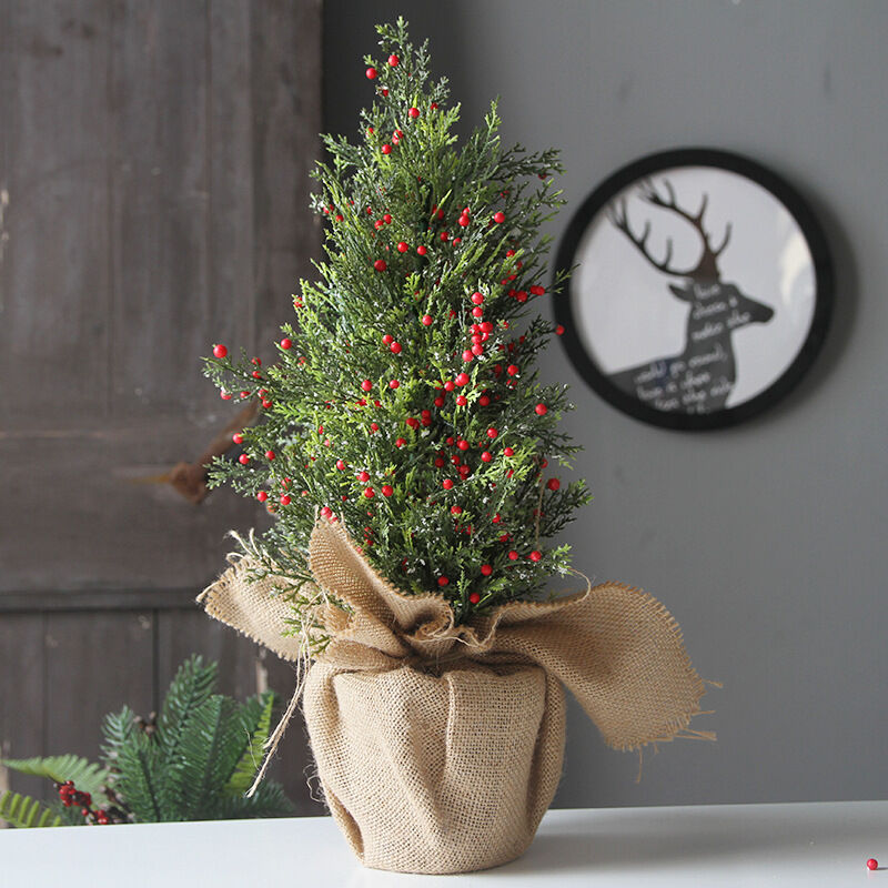 Árbol de Navidad Pequeño árbol de Navidad de escritorio, árbol de Navidad con frutos rojos-45cm