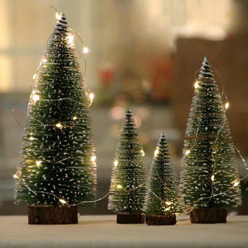 Árbol de Navidad, Mini árbol de Navidad de 20 cm y luz de ambiente amarilla cálida de 1 metro, Pequeño árbol de Navidad de cedro
