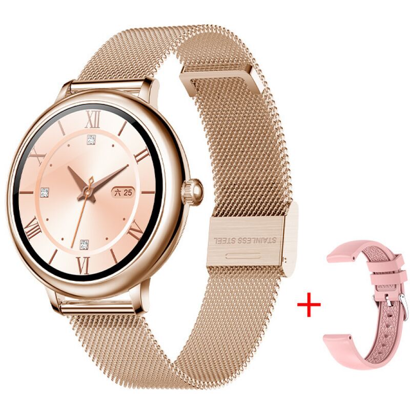 reloj inteligente para mujer, función femenina reloj inteligente deportivo a prueba de agua con monitor de frecuencia cardíaca reloj deportivo - dorado (correa doble)