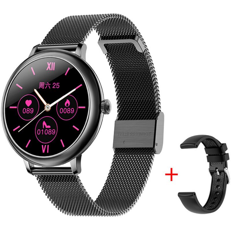 reloj inteligente para mujer, función femenina reloj inteligente deportivo a prueba de agua con monitor de frecuencia cardíaca reloj deportivo - negro (correa doble)