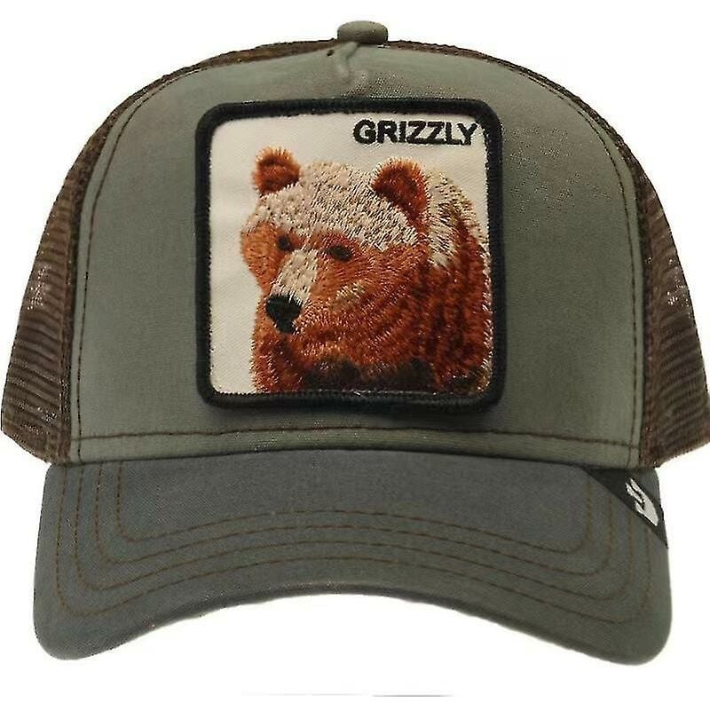 Gorra de béisbol de camionero de animales de granja, estilo de malla, para hombres y mujeres, Hip Hop Bros, gorra de béisbol ajustable - Grizzly Green