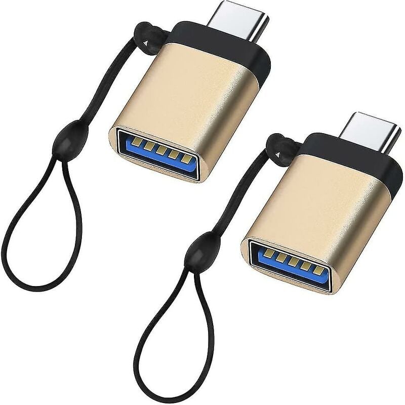 Usb C a USB 3.0 con cordón (paquete de 2), usb-c a USB-a hembra Otg USB tipo C compatible, dorado