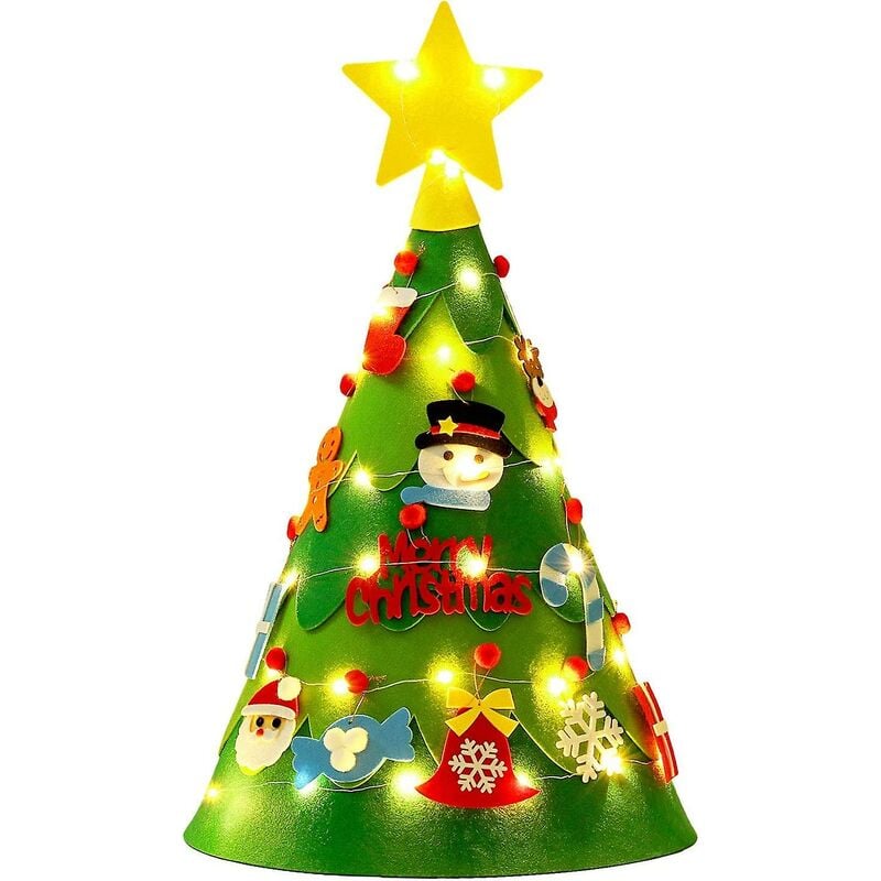 Árbol de Navidad de fieltro Árbol de Navidad Diy lindo con adornos Luz de cadena para niños