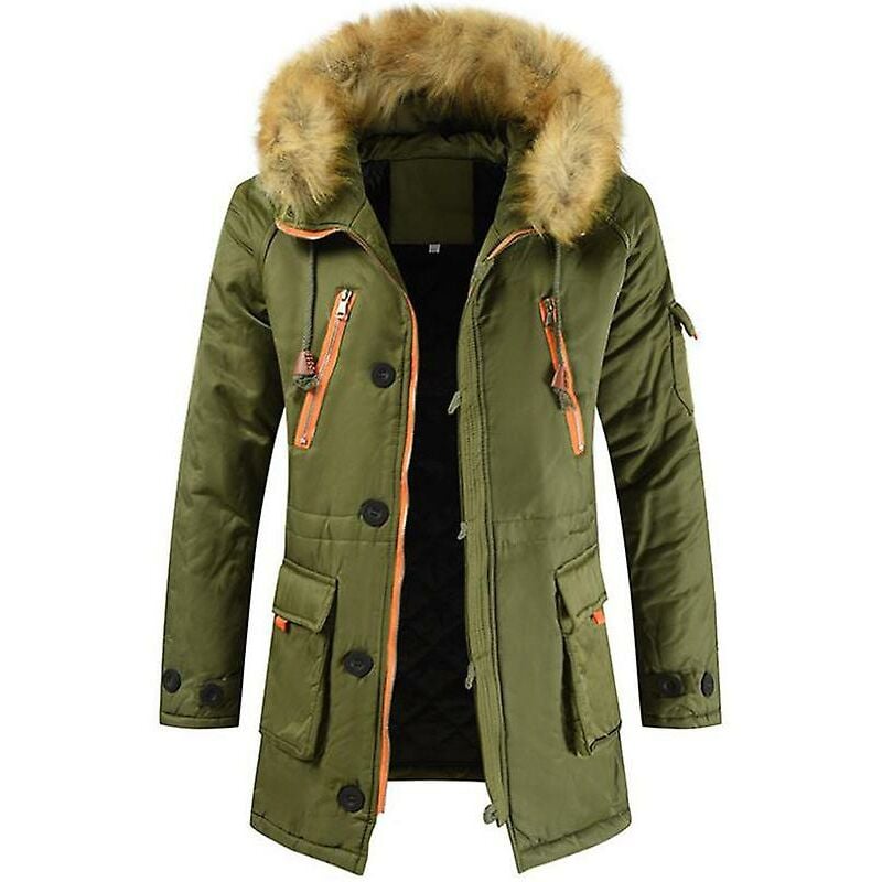 Parka acolchada para hombre, abrigo, abrigo de invierno cálido con capucha de piel sintética, verde militar XL-dontodent