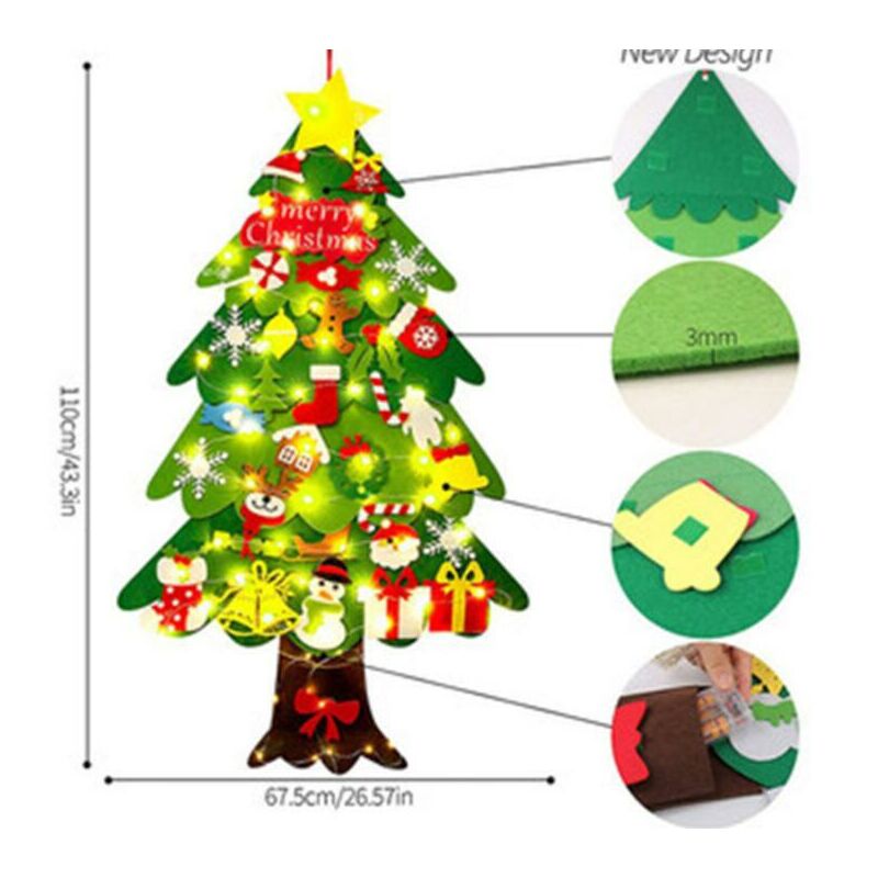 33 piezas de árbol de Navidad, árbol de Navidad de fieltro, árbol de Navidad de fieltro con adornos