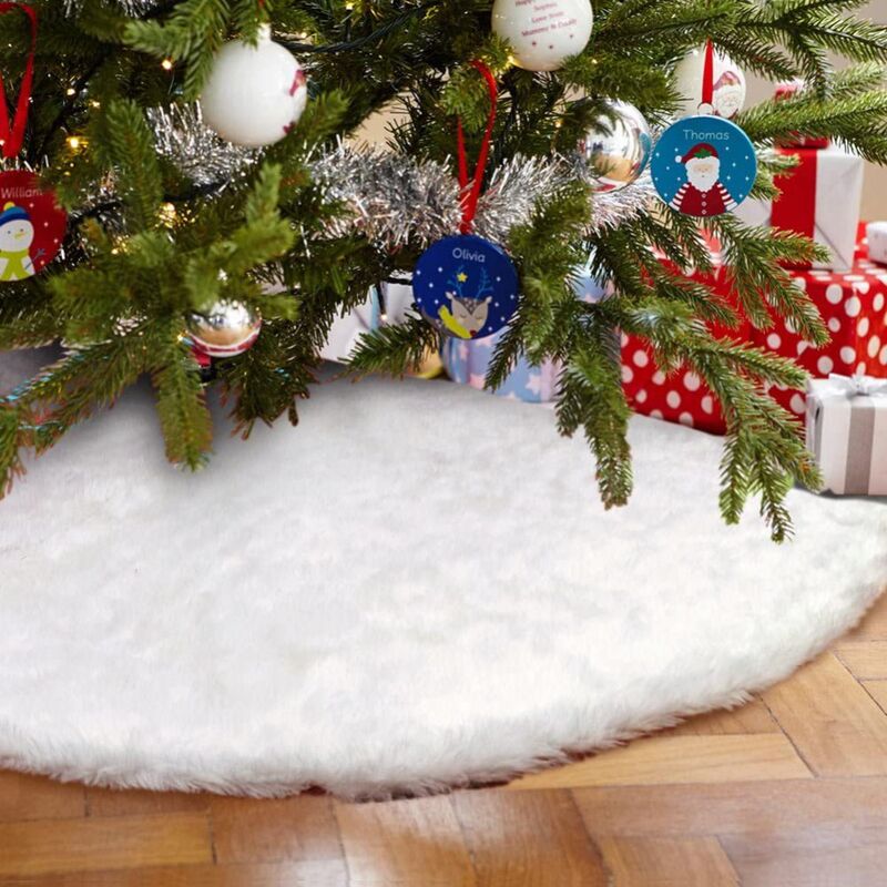 Manta de árbol de fieltro redonda - Falda de árbol blanca Falda de árbol de Navidad de piel sintética Adorno temático de Navidad de Blancanieves 120cm