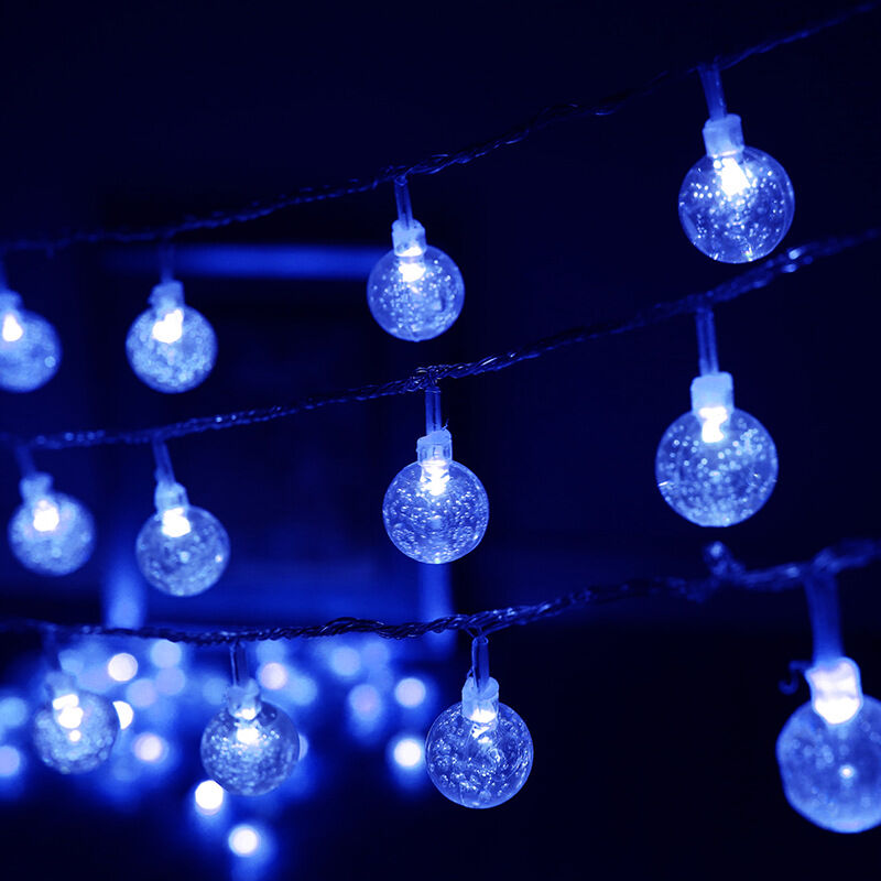 40 luces LED de cadena azul con pilas, luces de Navidad azules, luces de Halloween impermeables para el toldo del dormitorio Navidad Halloween Bola de cristal de 5 metros (modelo a batería)