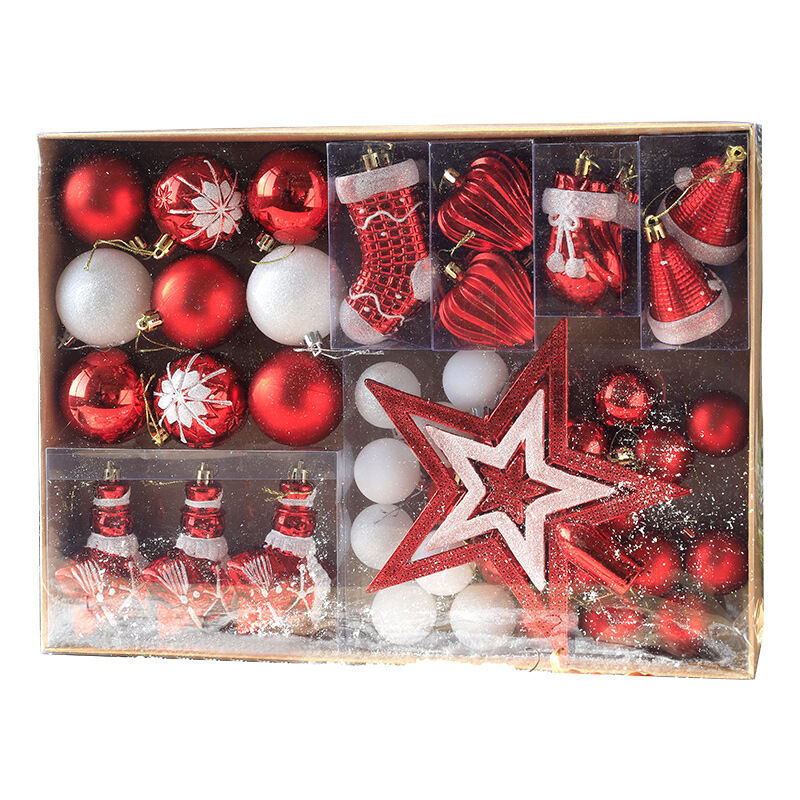 Conjunto de 47 adornos navideños rojos y blancos - adornos navideños de plástico irrompibles decoración navideña - adorno de árbol de Navidad con brillo brillante