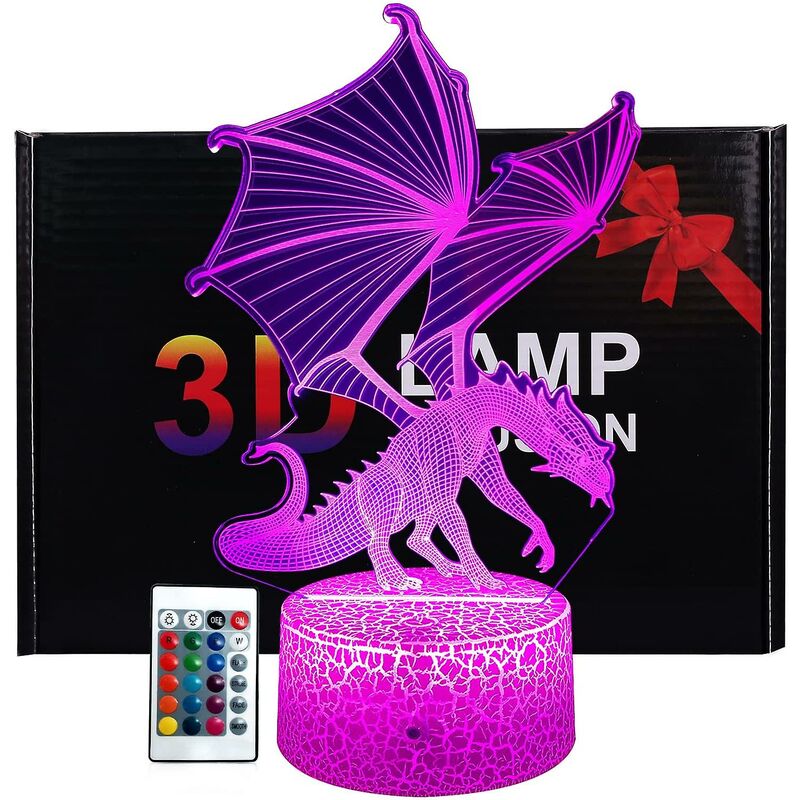 Dragon Lamp Dragon Toys Night Light 16 colores cambiantes 3d ilusión óptica lámpara de noche regalos de cumpleaños para 3 4 5 6 + años niños y niñas THSINDE