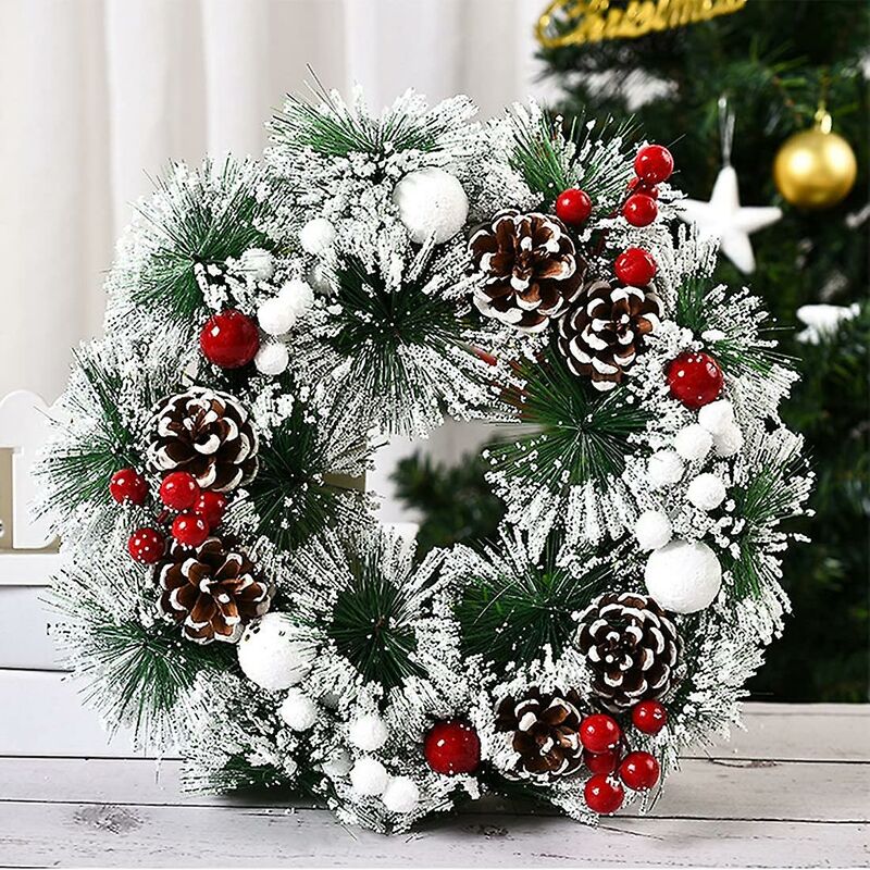 Corona De Navidad Artificial De 30 Cm Con Bola Decorativa Blanca -Thsinde