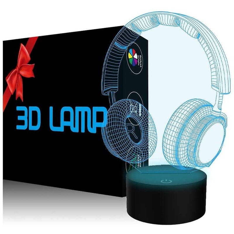 Auricular Luz Nocturna Lámpara De Ilusión 3d Lámpara De Mesa De Escritorio Led 7 Cambio De Color Sensor Táctil Luz Nocturna Con Cable Usb Para Dormitorio Niños Regalos De Cumpleaños Musi-Thsinde