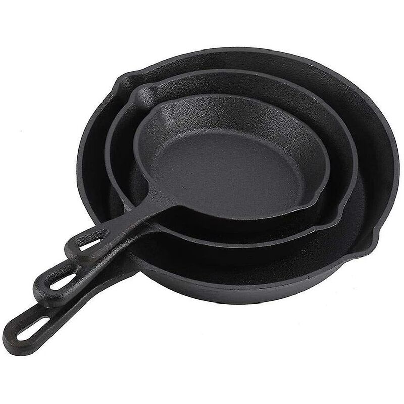 Thsinde Juego de sartenes de hierro fundido, 3 piezas / juego 16 cm 20 cm 25 cm Sartenes de hierro fundido Utensilios de cocina antiadherentes Ollas Cocina doméstica Herramienta de cocina Horno Utensilios de cocina de seguridad Grea