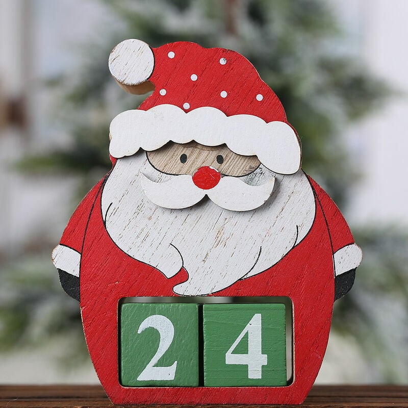 Calendario de Adviento de Navidad de madera Calendario de cuenta regresiva de renos Calendario perpetuo de renos Decoración de mesa de Navidad Decoración festiva de vacaciones