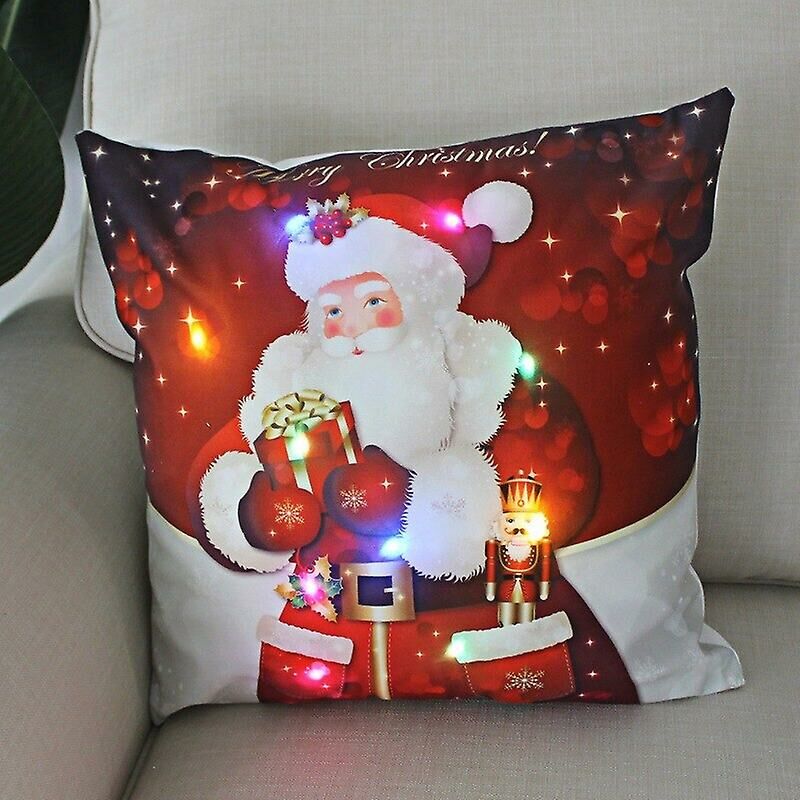 Funda de almohada de Papá Noel resplandeciente de Navidad con luces Led 2023 decoración de Año Nuevo para el hogar adorno navideño decoración funda de cojín Led 03 thsinde