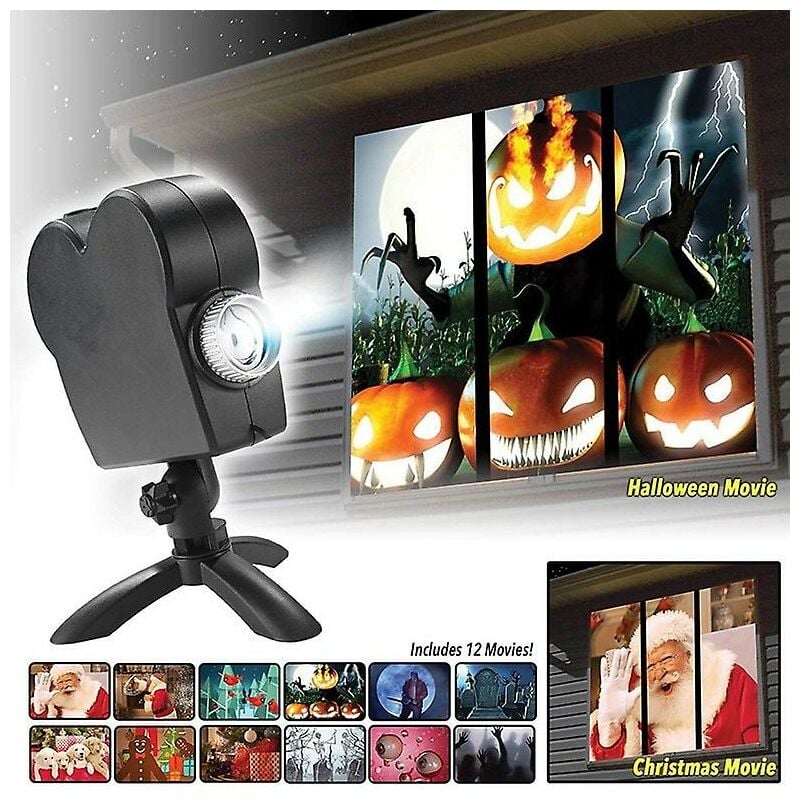 Proyector de Navidad y Halloween, 12 películas, escenario, luz de discoteca, pantalla de ventana, lámpara láser, decoración de fiesta del país de las Maravillas, EE. UU., thsinde