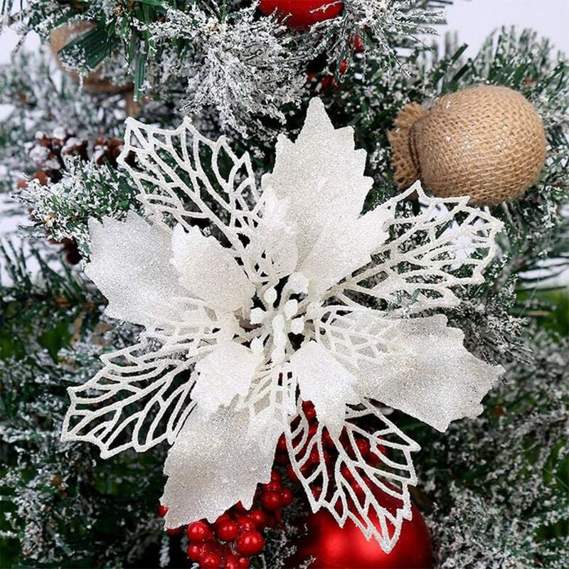 12 piezas DIY colgantes de árbol de Navidad flores de Navidad decoraciones colgantes para árbol de Navidad y decoraciones de fiesta decoración Noel Sapin (blanco) thsinde