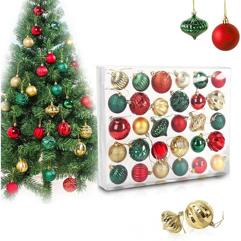 Bolas de Navidad, Bola de Navidad personalizada 30, Decoración del árbol de Navidad, Conjunto de bolas de Navidad que consta de bolas de Navidad rojas, doradas y verdes