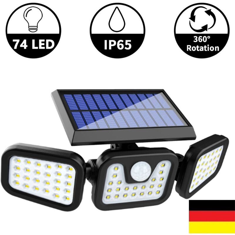 Lámparas solares para exterior con detector de movimiento Luces solares para exterior Foco de luz exterior 74led Luz exterior Luces solares de pared exterior 360 Ro thsinde