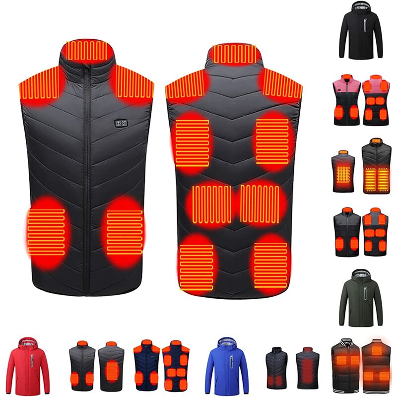 Chaleco térmico Hombres y mujeres Carga USB eléctrica Chaqueta térmica Chaqueta de plumón Chaqueta sin mangas Ropa térmica Abrigo ligero cálido de invierno para acampar al aire libre Esquí S-6XL, 3XL thsinde