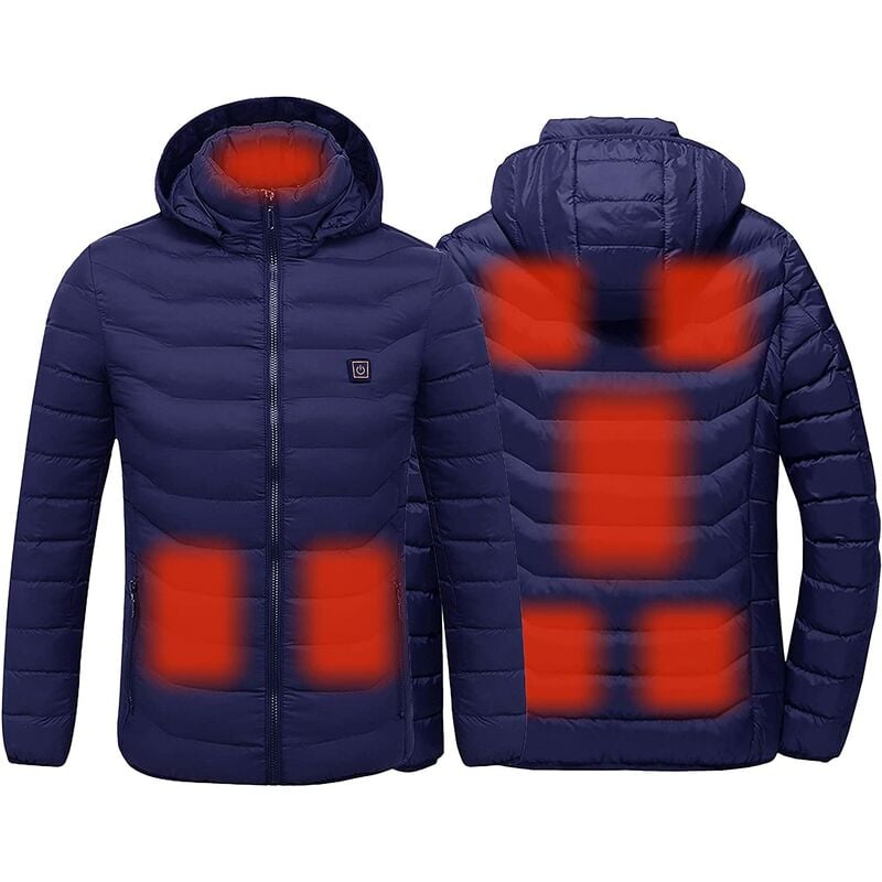 Chaqueta con calefacción eléctrica Hombres y mujeres Chaqueta con calefacción por USB Ropa con calefacción Abrigo ligero y cálido de invierno Chaqueta con capucha (Banco de energía no incluido) (8 zonas calentadas Azul, M) Thsinde