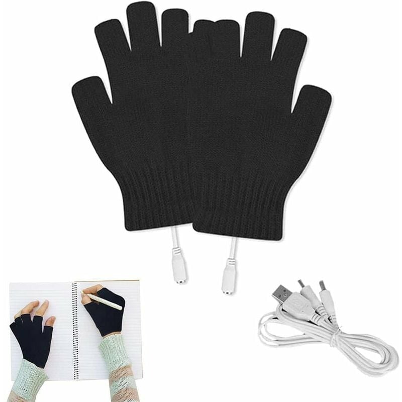 Guantes térmicos USB, Guantes térmicos de invierno, Guantes térmicos USB, Guantes térmicos eléctricos de invierno, Guantes térmicos de punto, Guantes térmicos de medio dedo USB, Guantes térmicos USB u