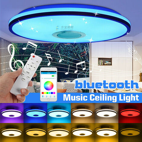 oficina en casa luz de techo LED redonda para salón baño RGB colorido SOOTOP Luz de techo impermeable IP54,36W 3200LM reproducción de música Bluetooth Bluetooth porche exterior y más 