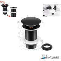 Bonde de Lavabo Noir Sans Trop Plein, Bonde de Lavabo Pop Up Noir Universelle, Bonde de Vidage Sans Trop Plein, Bonde de Vidange Sans Trop Plein, Bonde Pop Up Automatique pour Vasque a Poser,	  zhuoxu