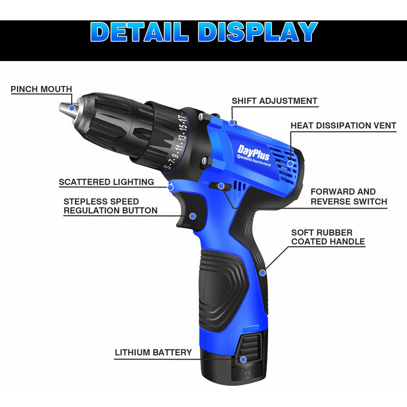 Cordless Combi Drill Electric Screwdriver Small Hand Drill Li-ion Battery  16.8V