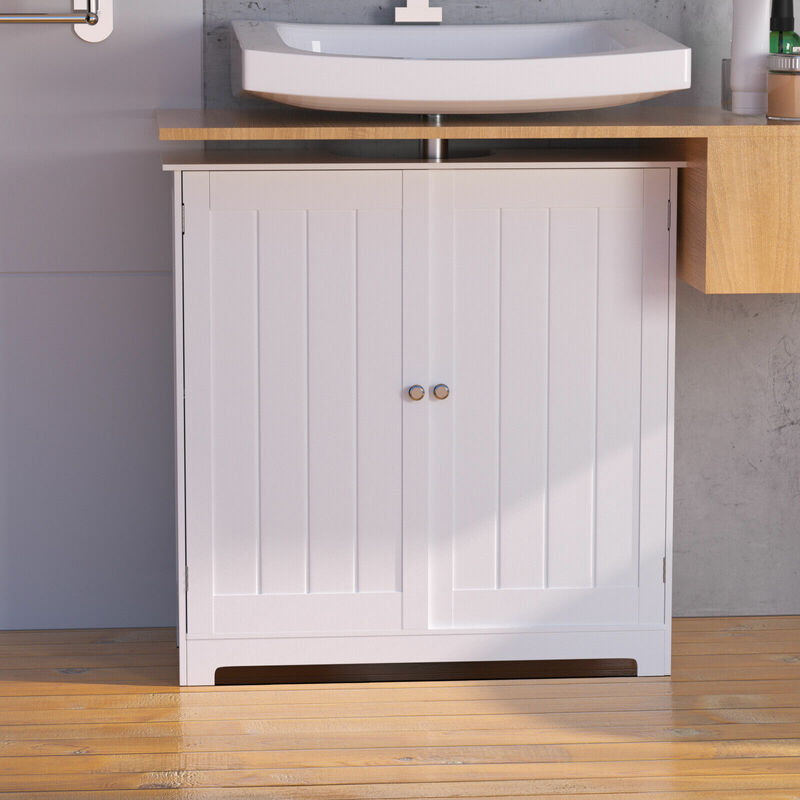 kleankin Modern Farmhouse Bathroom Sink Cabinet, Pedestal Sink Storage  Cabinet with Double Doors and Storage Shelves, White in 2023