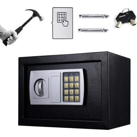 Safebox For Home, High Security Steel Money Cash Safe Box, Electronic Password Safe Cabinet with Code & Key for Storing Valuable Objects at Home or Office, Wall Floor Anchoring Design, 8.5L Capacity