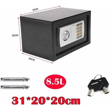 Safebox For Home, High Security Steel Money Cash Safe Box, Electronic Password Safe Cabinet with Code & Key for Storing Valuable Objects at Home or Office, Wall Floor Anchoring Design, 8.5L Capacity